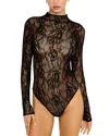 Good American Womens Black001 Long-sleeves Mock-neck Lace Bodysuit In Black