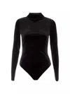 Good American Velvet Long-sleeve Bodysuit In Black In Black