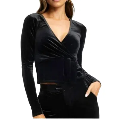 Good American Velvet Long Sleeve Wrap Top In Black001