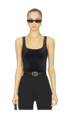 Good American Velvet Modern Tank Bodysuit In Black