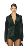 Good American Velvet Sculpted Blazer In Green