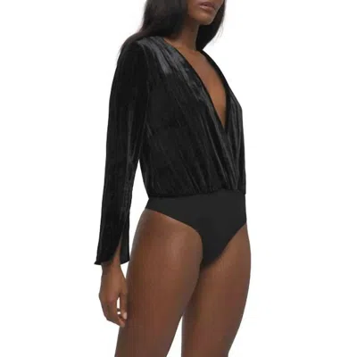 Good American Velvet Wrap V Neck Long Sleeve Bodysuit In Black