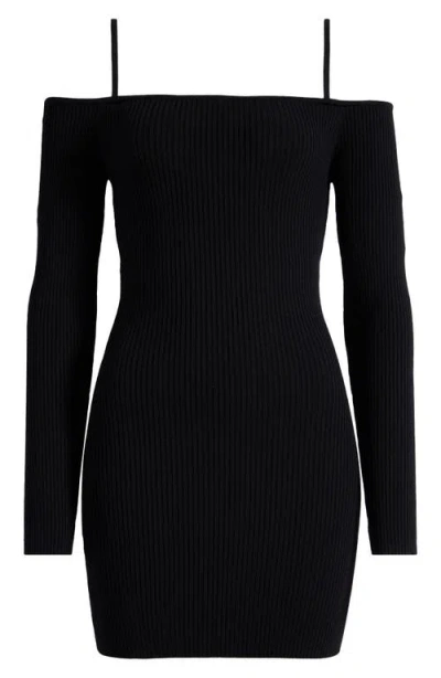 Good American Virgo Cold Shoulder Long Sleeve Rib Sweater Dress In Black