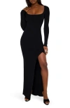 Good American Virgo Long Sleeve Rib Sweater Dress In Black001