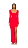 Good American Virgo Rib Long Sleeve Gown Grenadine003 In Red