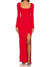Good American Virgo Maxi Long Sleeve Scoop Dress In Grenadine003 In Red