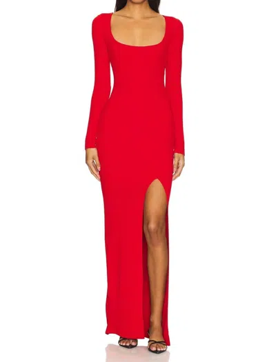 Good American Virgo Maxi Long Sleeve Scoop Dress In Grenadine003 In Red