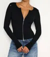 Good American Virgo Rib Zip Front Sweater Black001 In Black