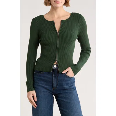 Good American Virgo Rib Zip Cardigan In Green