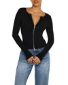 Good American Virgo Rib Zip Front Sweater Black001 In Black