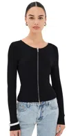 Good American Virgo Rib Zip Front Sweater Black001 In Black001