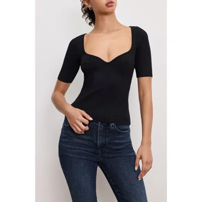 Good American Virgo Short Sleeve Rib Top In Black