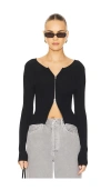 Good American Virgo Rib Zip Front Sweater Black001 In Black001