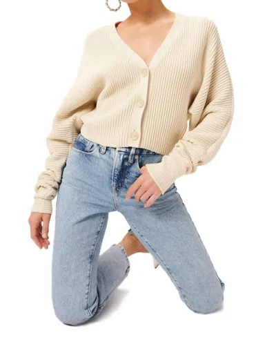 Good American V-neck Slouchy Cardigan Sweater In Ivory In Multi