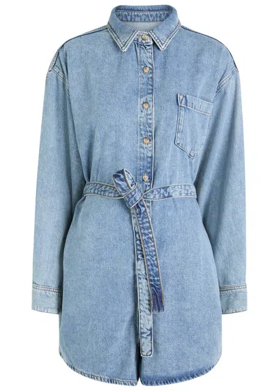 Good American Weightless Belted Denim Playsuit In Purple
