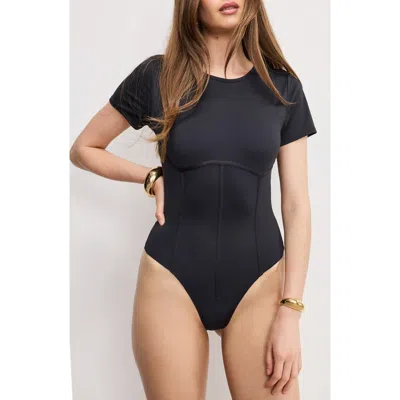 Good American Weightless Corset Bodysuit In Black