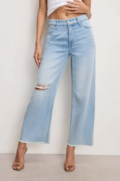 Good American Weightless Good Skate Wide Cropped Jeans In Indigo959 In Animal Print