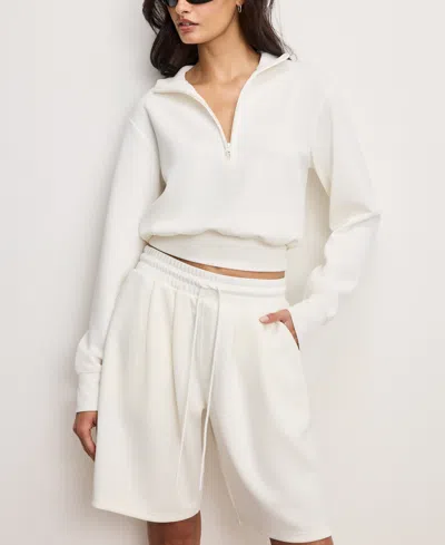 Good American Air Soft Half Zip Sweatshirt In White
