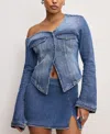 Good American Asymmetric Denim Shirt Top In Indigo