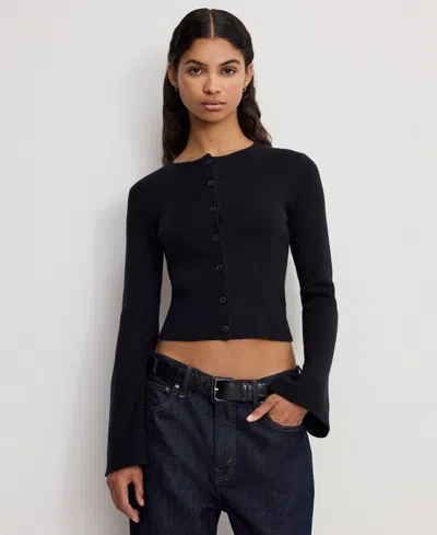 Good American Women's Bell Sleeve Knit Cardigan Sweater In Black