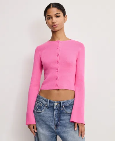Good American Women's Bell Sleeve Knit Cardigan Sweater In Pink