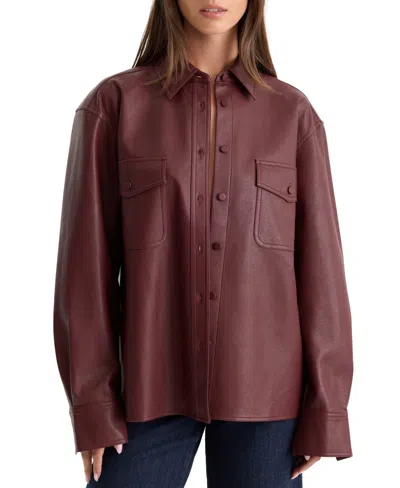 Good American The Better Than Leather Classic Shirt In Burgundy