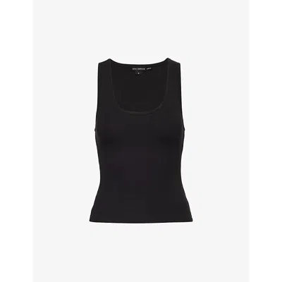 GOOD AMERICAN WOMENS HERITAGE RIBBED STRETCH-COTTON TOP BLACK001 XS