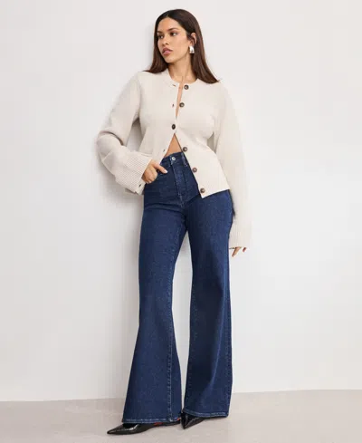Good American Women's Button Front Knit Cardigan Sweater In White