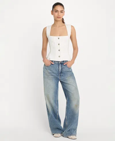 Good American Button Front Peplum Top In White