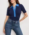 Good American Womens Midnight002 Cable-knit Polo-collar Knitted Bodysuit Xs In Blue