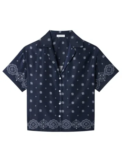 Good American The Medallion Print Button-up Camp Shirt In Blue