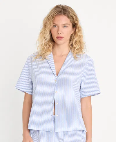 Good American Women's Camp Collar Short-sleeve Shirt In Blue