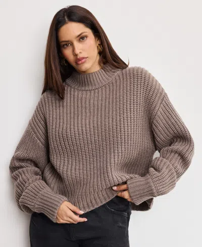 GOOD AMERICAN WOMEN'S CHUNKY KNIT MOCK NECK SWEATER