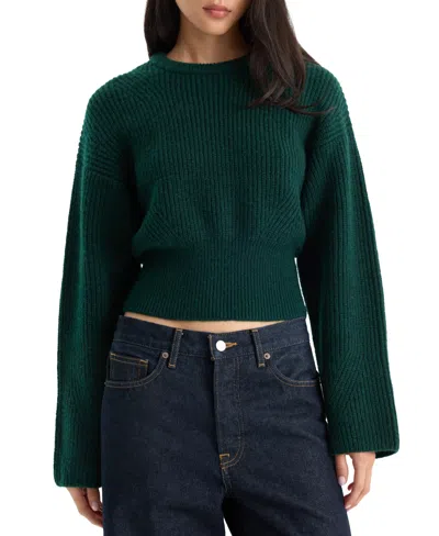 Good American The Chunky Knit Crop Sweater In Green