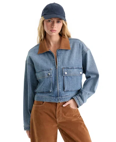 Good American Women's Collared Button-front Denim Jacket In Blue