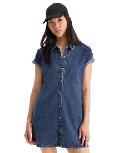 Good American Women's Collared Denim Polo Dress In Alcove