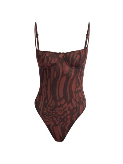 Good American Women's Corset Demi Mesh Bodysuit In Brown