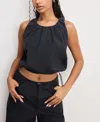 Good American Womens Crop Sleeveless Cotton-poplin Top Black001 In Black