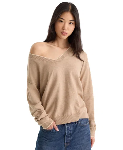 Good American Women's Cozy V-neck Pull-on Sweater In Dune Mist