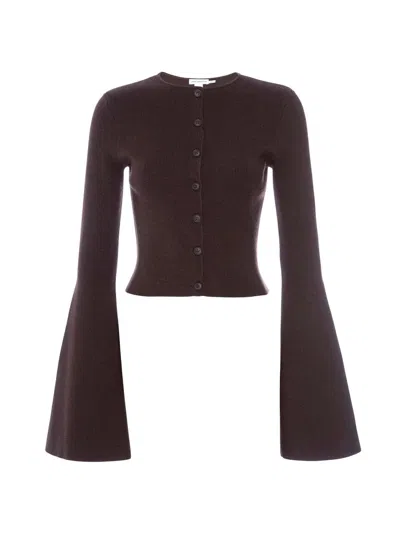 Good American Bell Sleeve Knit Cardigan In Brown