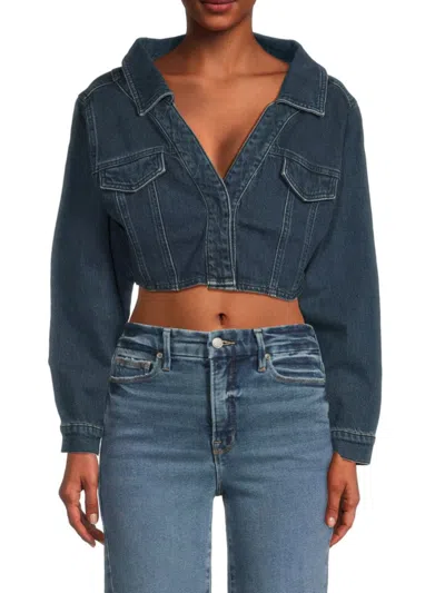 Good American Women's Cropped Denim Off-the-shoulder Jacket Top In Blue