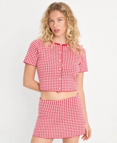 Good American Women's Cropped Short-sleeve Cardigan In Pink
