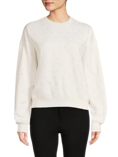Good American Women's Crystal-embellished Cotton-blend Sweatshirt In White