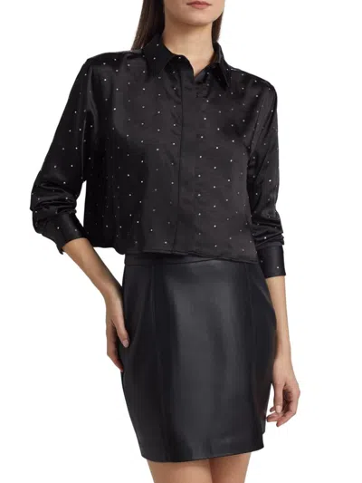 Good American Women's Crystal Satin Cropped Shirt In Black