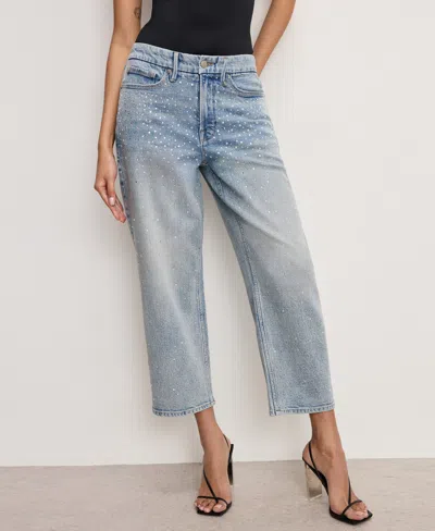 GOOD AMERICAN WOMEN'S CRYSTAL STARS GOOD 90S CROPPED JEANS
