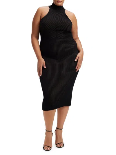 Good American Women's Cutout Rib Knit Midi Dress In Black
