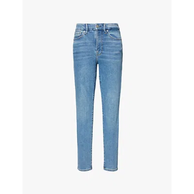Good American Womens Denethicblue06 Faded-wash Straight-leg Mid-rise Stretch-denim Blend Jeans