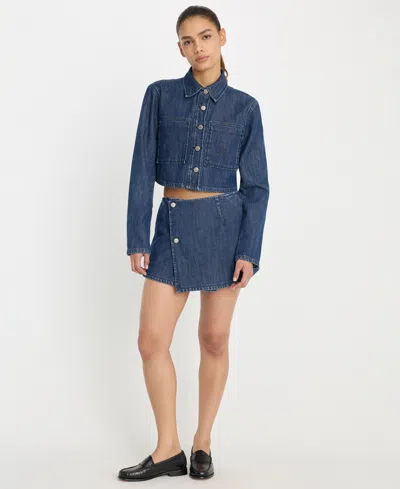 Good American Denim Cropped Jacket In Blue