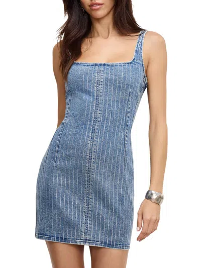 Good American Women's Denim Rhinestone Shift Dress In Blue