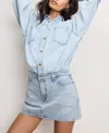 Good American Denim Long Sleeve Shirt Dress In Indigo795 In Blue